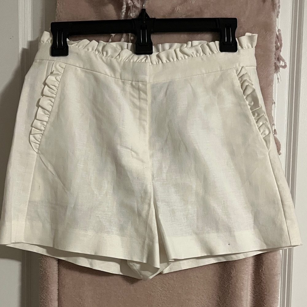 Elegant Cream Ruffle Women's Shorts